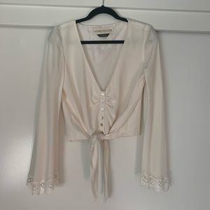 Stone Cold Fox tie front silk crop top